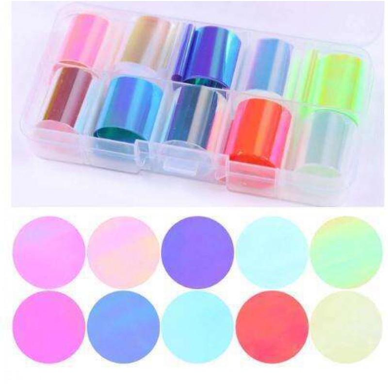 Foil Nail Art Transfer Decoration 10 Rolls Set 2.5_100cm, 12 